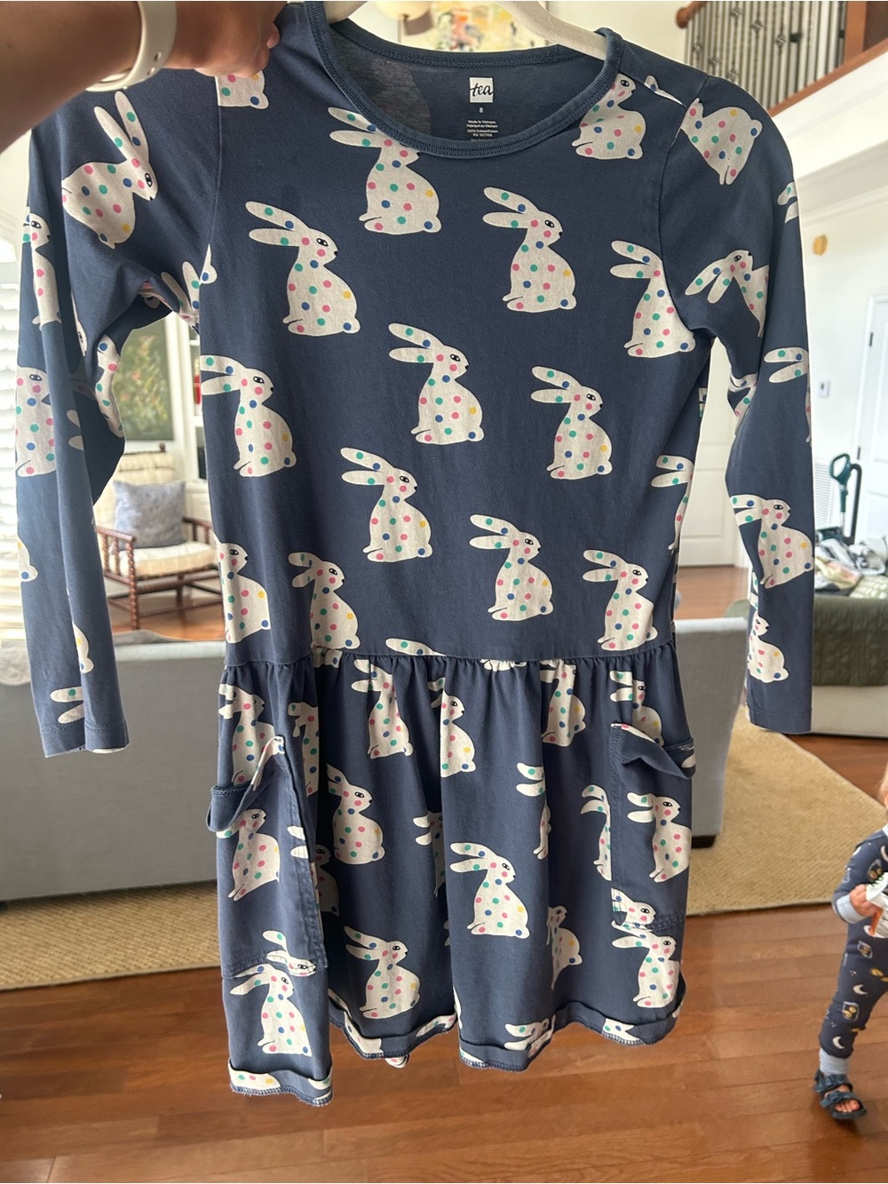 Tea Collection Navy Blue Bunny Print Long-Sleeve Dress